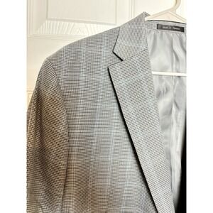 Chaps Men's 46R Windowpane Sport Coat Blazer Jacket Gray Blue Business Classic